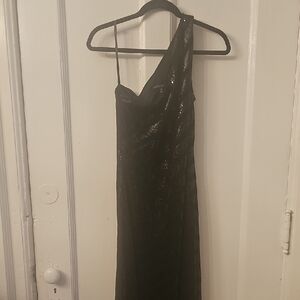 Elegant Black One-Shoulder Dress David Meister Sequin 8